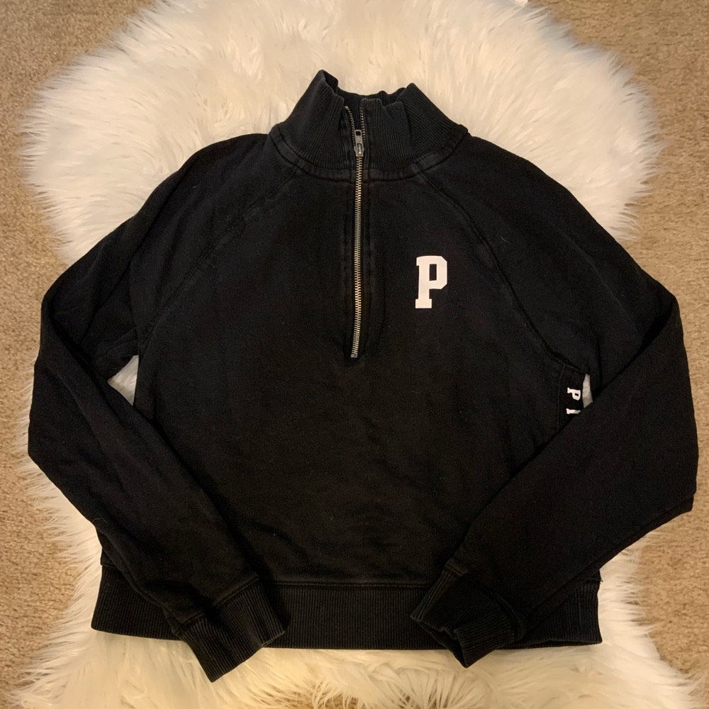PINK Black Logo Half Zip Sweatshirt XS